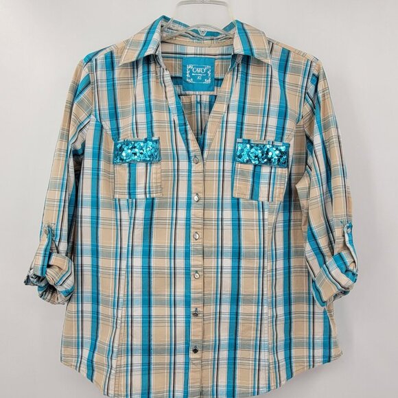 Cato Plaid Button-Up Shirt with Sequin Accents XL - Picture 1 of 7